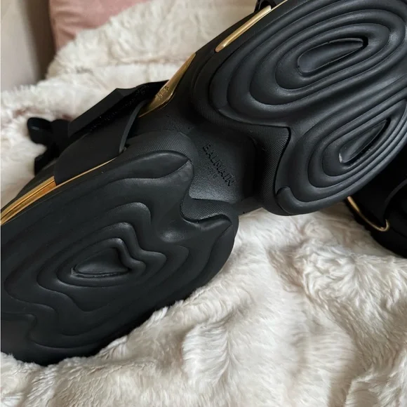 Balmain Black and Gold Sandals with Chunky Sole
